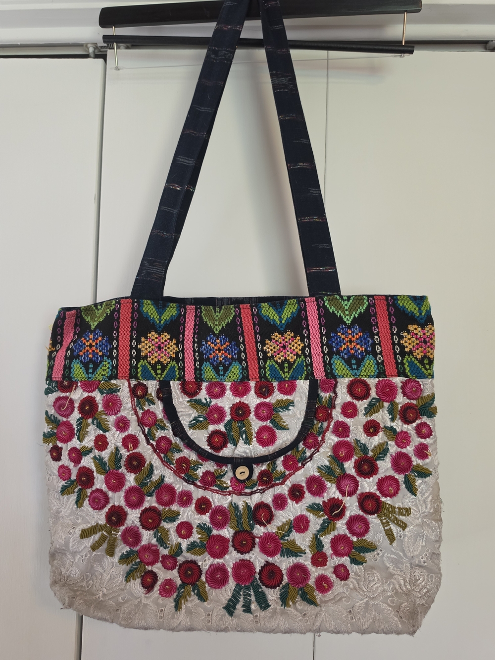 Embroidered Floral Tote Bag in Pink and Multicolor